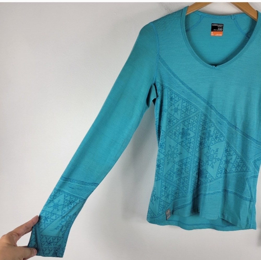 Icebreaker Merino Wool Bodyfit 200 Snowflake Long Sleeve Crewneck Tee Base Layer - Picture 2 of 7